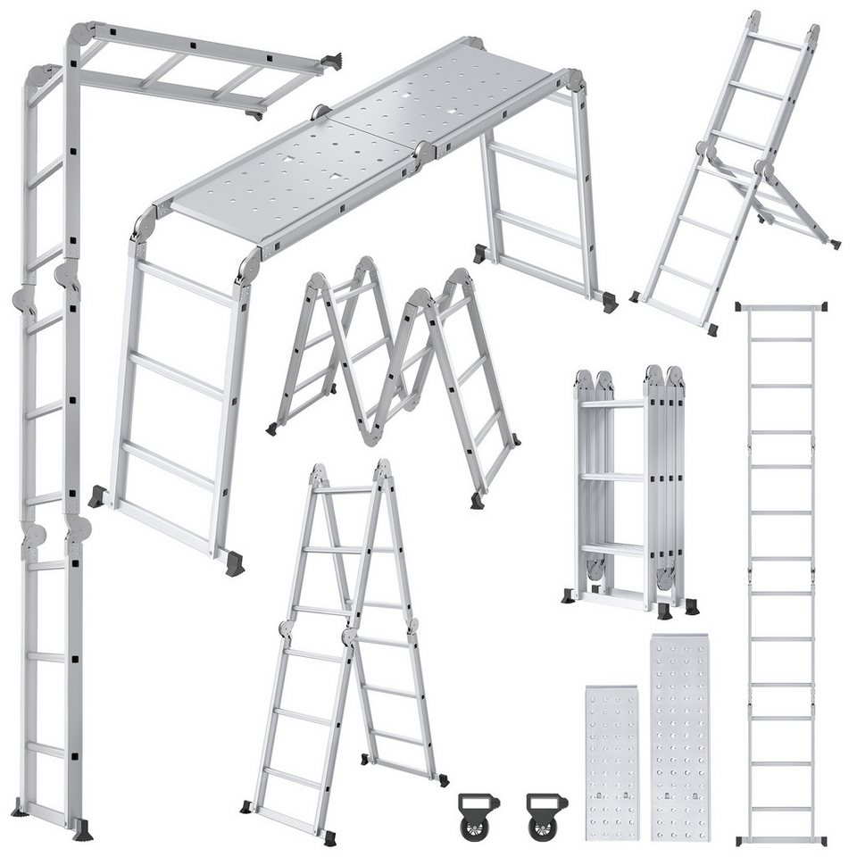 FIVMEN Multifunktionsleiter 4x3/4x4/4x5 Stufen, Aluminium mit Plattform