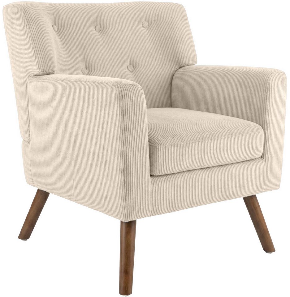 CLP Loungesessel Kioni, Cordbezug, Kautschukholz, bis 150 kg belastbar