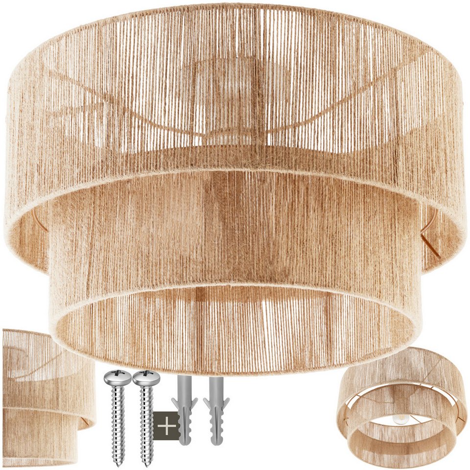 tectake Hängelampe Lignea Lux, Boho Jute-Deckenleuchte mit 2-stufigem Lampenschirm, 40W