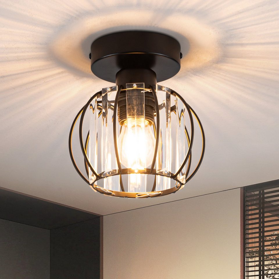 Nettlife Vintage Deckenleuchte, Kristall Schwarz E27, moderne Metalllampe für Küche und Wohnzimmer