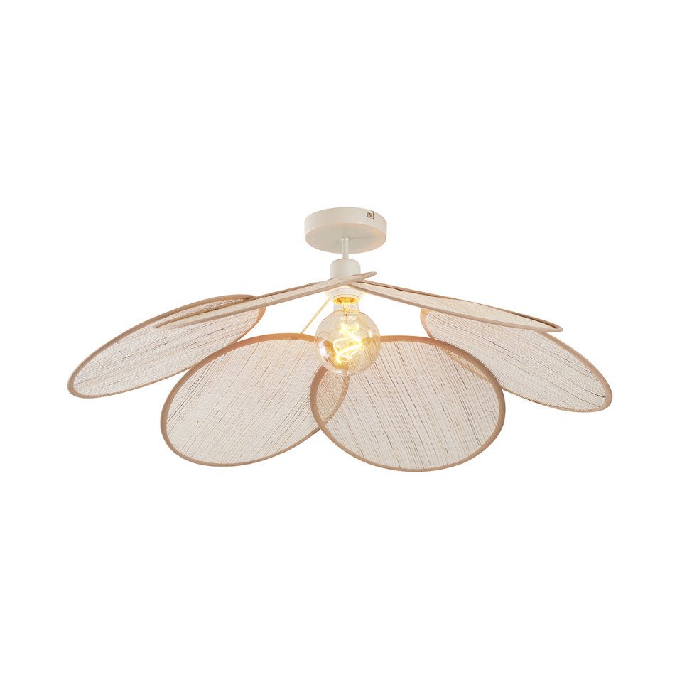 Qazqa Deckenleuchte Aisha, E27, Japandi-Stil in Crème, Leinen, 1-flammig