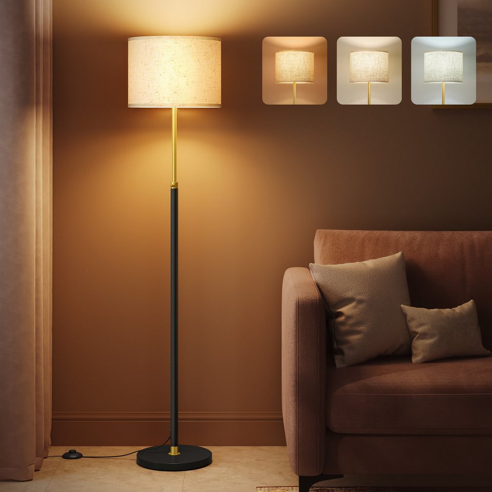 VASAGLE Leselampe höhenverstellbar, 140-170 cm, 3 Lichtfarben, Fußtaster, Stoffschirm