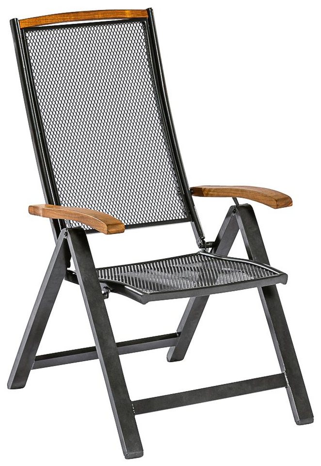 MERXX Klappsessel Tilos, Aluminiumgeflecht mit Akazienholzarmlehnen, Graphit