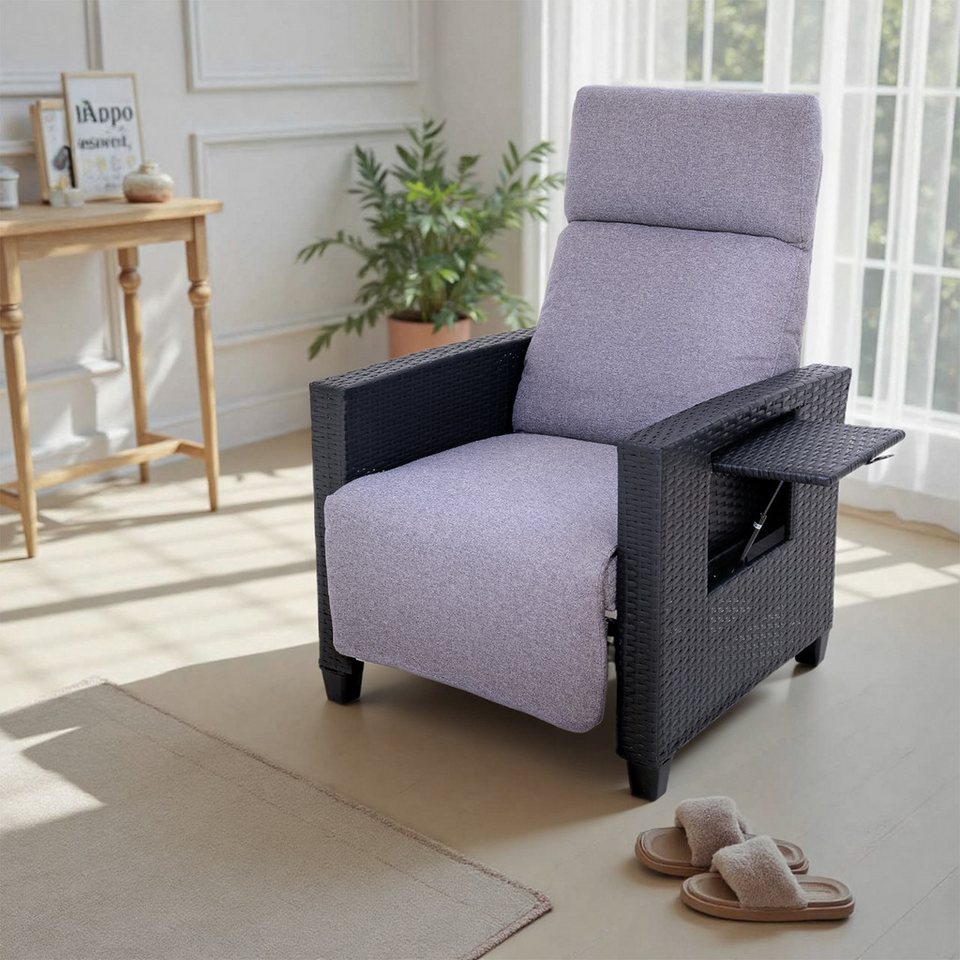 HOMAVO Rattansessel Gartensessel TY01, verstellbare Rückenlehne, Ablagetisch, wetterfest